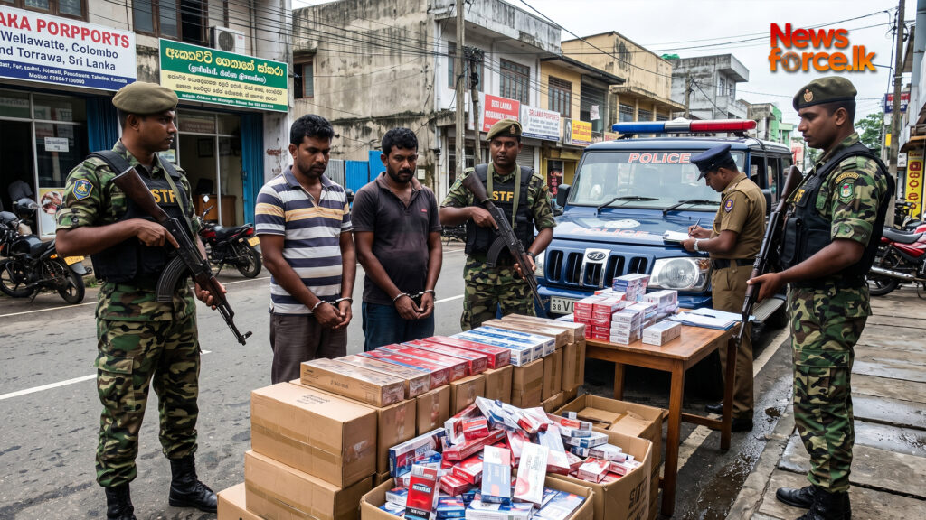 නීතිවිරෝධි දුම්වැටි තොගයක් සමග පුද්ගලයින් දෙදෙනෙකු අත්අඩංගුවට